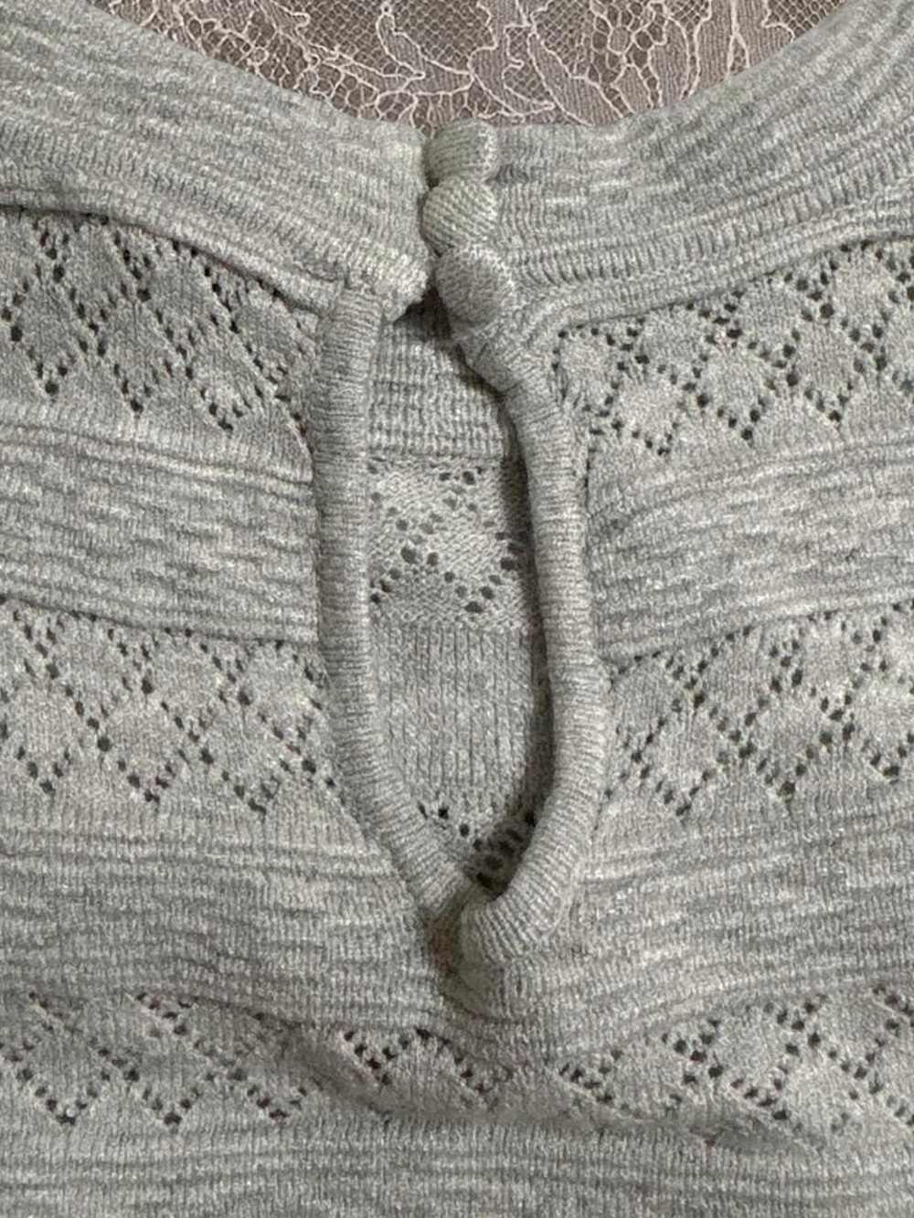 Ella Moss Grey Pointelle Knit Ruffle Trim Long Sleeve Sweater Top Sz S - Picture 5 of 6
